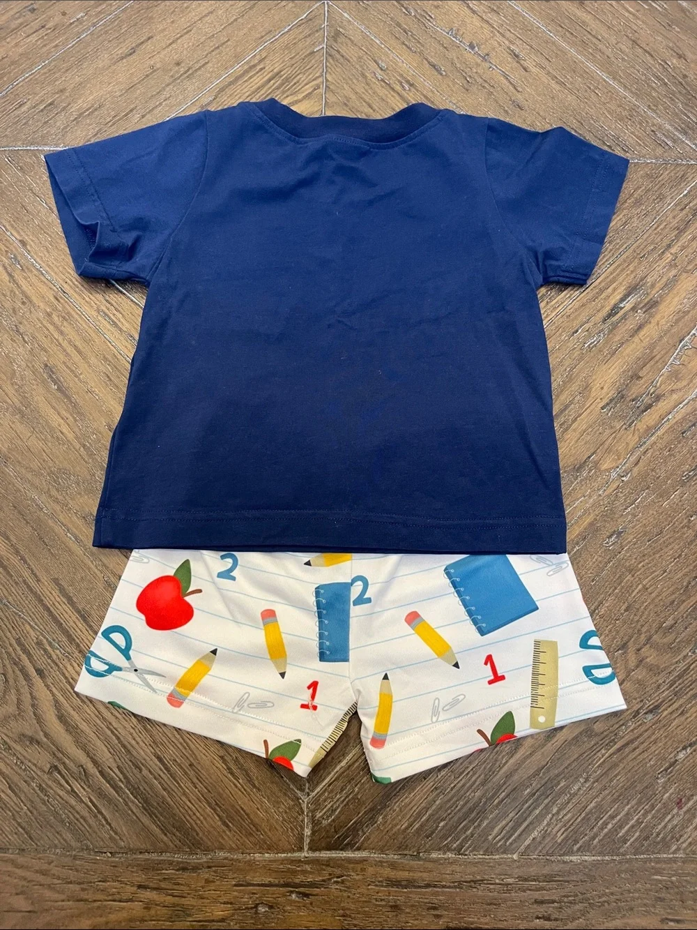 Sew Magnolia Smocks Navy Monogrammed  Set with School Supplies Print MCA